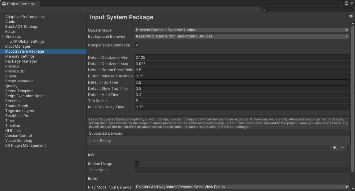 Input System Settings